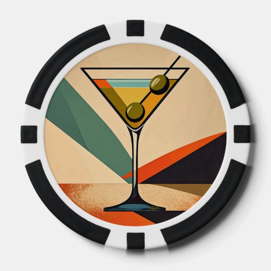 Mid Century Modern Color Block Martini Art Pokerchips (Vorderseite)