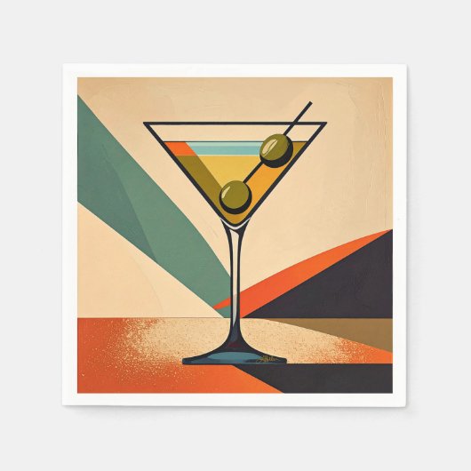 Mid Century Modern Color Block Martini Art Serviette (Vorderseite)