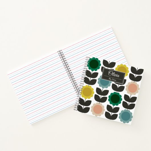 Mid-Century Modern Colored Retro Groovy Flowers Notizblock (Innenseite)