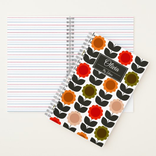  Mid-Century Modern Colored Retro Groovy Flowers  Notizblock (Innen)