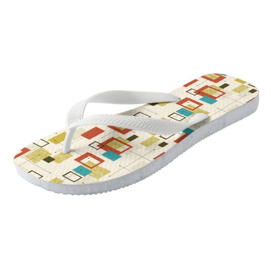 Mid-Century modern colorful geometric pattern Badesandalen (Schrägansicht)