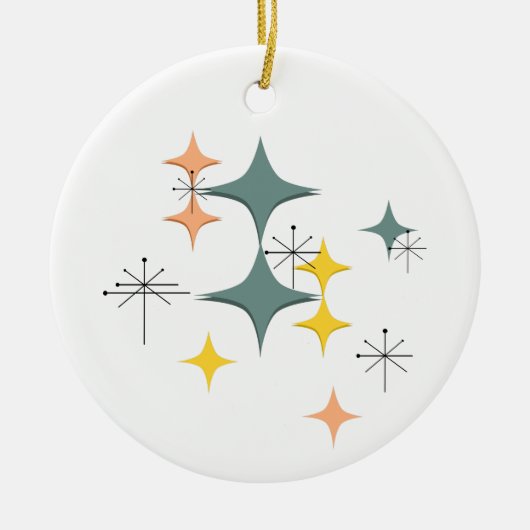 Mid Century Modern Eames Atomic Starbursts Keramik Ornament (Vorne)