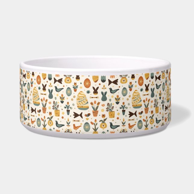 Mid‑Century Modern Easter Pet Bowl | Retro Bunny Napf (Vorderseite)