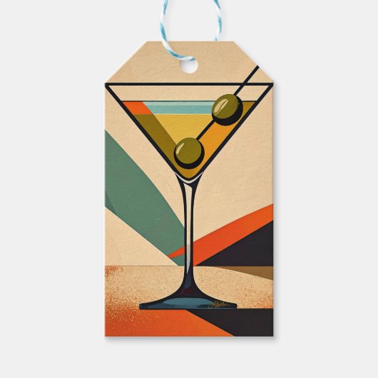 Mid Century Modern Farbblock Martini Kunst Geschenkanhänger (Vorderseite)