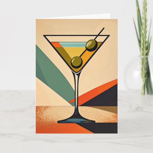 Mid Century Modern Farbblock Martini Kunst Karte (Vorderseite)