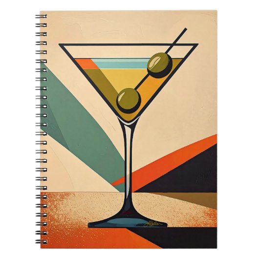 Mid Century Modern Farbblock Martini Kunst Notizblock (Vorderseite)