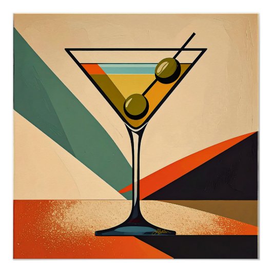 Mid Century Modern Farbblock Martini Kunst Poster (Vorderseite)