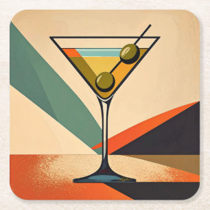 Mid Century Modern Farbblock Martini Kunst Rechteckiger Pappuntersetzer