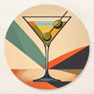 Mid Century Modern Farbblock Martini Kunst Runder Pappuntersetzer