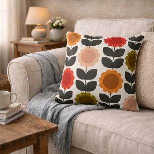 Mid-Century-Modern farbige Retro-Groovy-Blumen Kissen