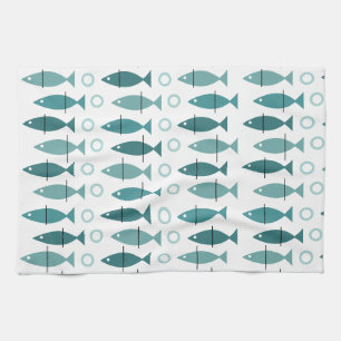Mid Century Modern Fischmuster Türkis Geschirrtuch