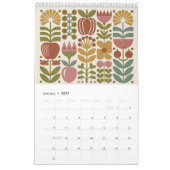 Mid Century Modern Floral 2026 Retro Folk Art Wall Kalender (Jan 2027)