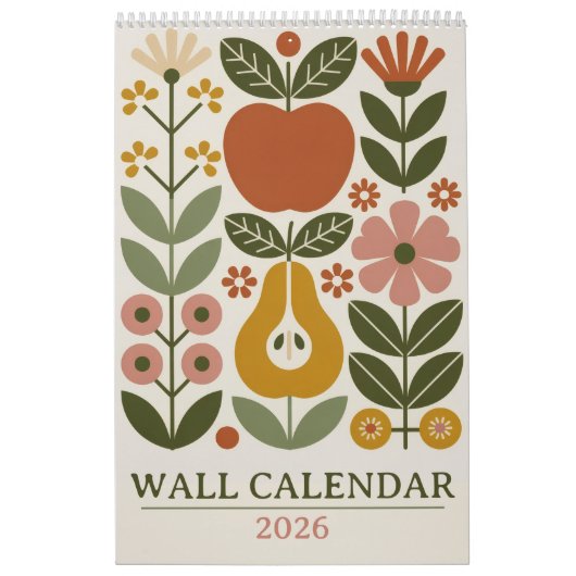 Mid Century Modern Floral 2026 Retro Folk Art Wall Kalender (Titelbild)