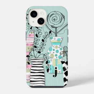 Mid Century Modern Florales Teal-Monogramm iPhone 14 Hülle