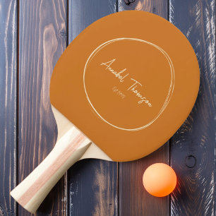 Mid-Century Modern Gebrannter Honig mit Namen Tischtennis Schläger