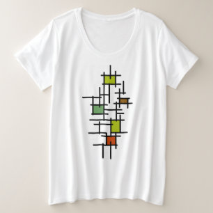 Mid Century Modern Geometrische Abstrakte Linienku Große Größe T-Shirt