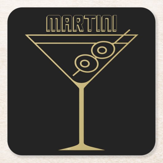 Mid Century Modern Gold 2 Olive Martini Rechteckiger Pappuntersetzer (Vorderseite)