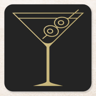 Mid Century Modern Gold 2 Olive Martini Rechteckiger Pappuntersetzer