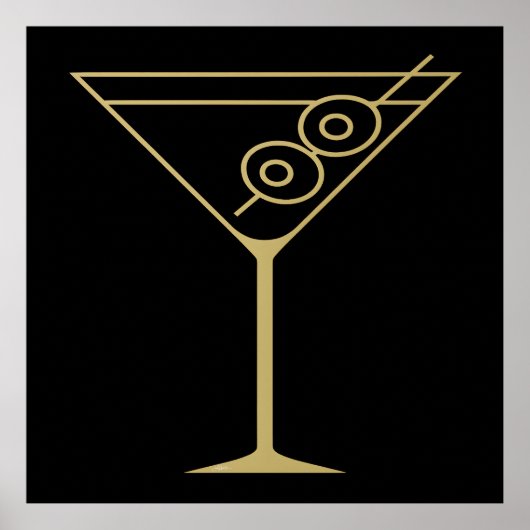 Mid Century Modern Gold 2 Oliven Martini Poster (Vorne)