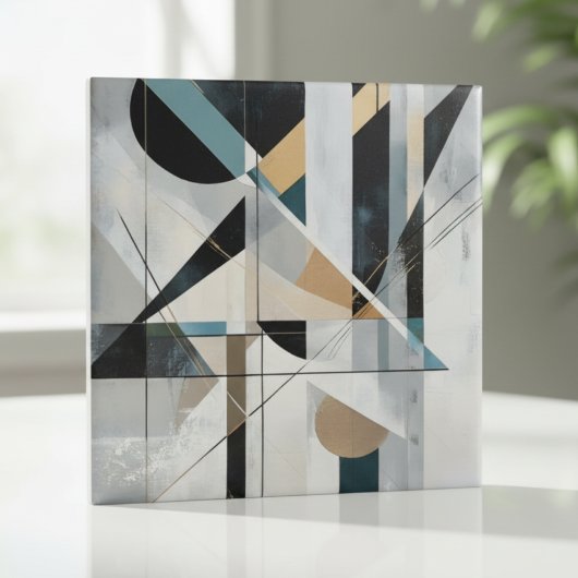 Mid-Century Modern Gold Teal Geometric Abstract Fliese