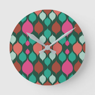 Mid Century Modern Green Geometric   Runde Wanduhr