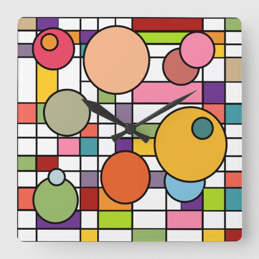 Mid-Century Modern Grid Quadratische Wanduhr (Vorderseite)