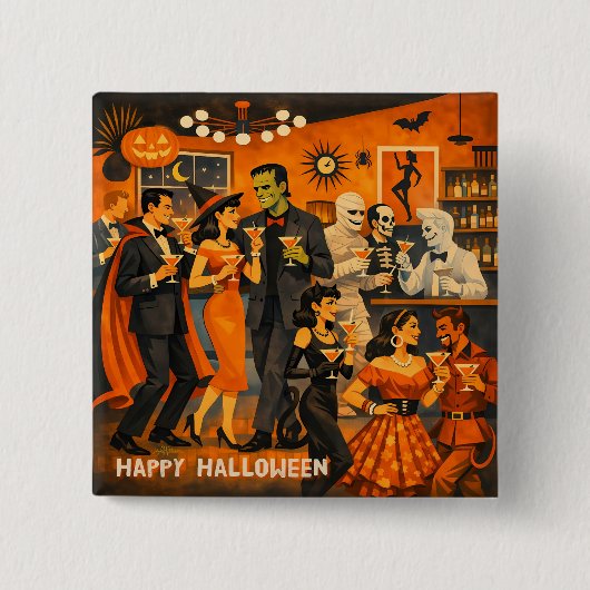 Mid Century Modern Halloween Martini-Party Button (Vorderseite)