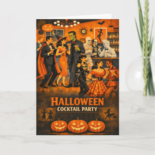 Mid Century Modern Halloween Martini-Party Karte