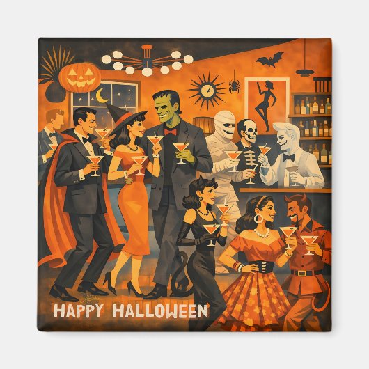Mid Century Modern Halloween Martini-Party Magnet (Vorne)