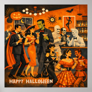 Mid Century Modern Halloween Martini-Party Poster