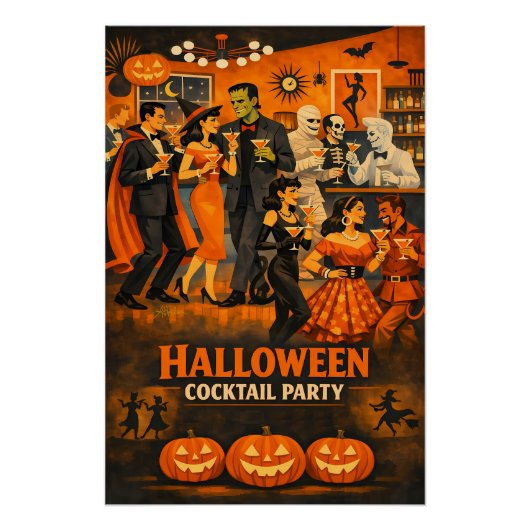 Mid Century Modern Halloween Martini-Party Poster (Vorderseite)