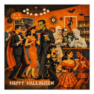 Mid Century Modern Halloween Martini-Party Poster