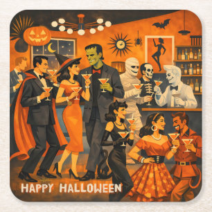 Mid Century Modern Halloween Martini-Party Rechteckiger Pappuntersetzer