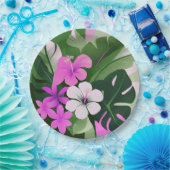 Mid-Century Modern Hawaiian Hibiscus and Plumeria Pappteller (Party)