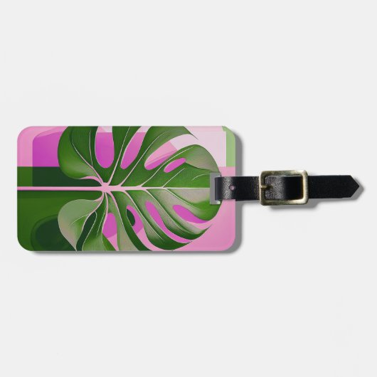 Mid-Century Modern Hawaiian Monstera Leaf Gepäckanhänger (Vorderseite horizontal)