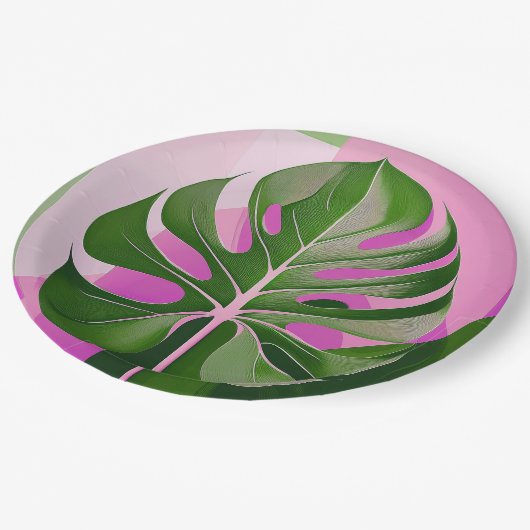 Mid-Century Modern Hawaiian Monstera Leaf Pappteller (Schrägansicht)