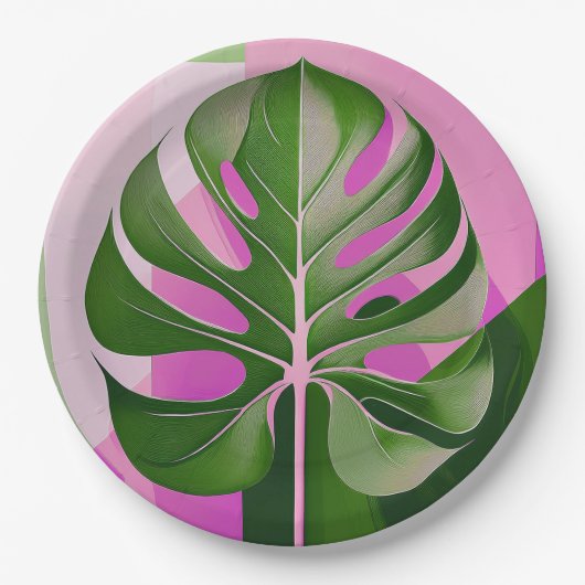 Mid-Century Modern Hawaiian Monstera Leaf Pappteller (Vorderseite)