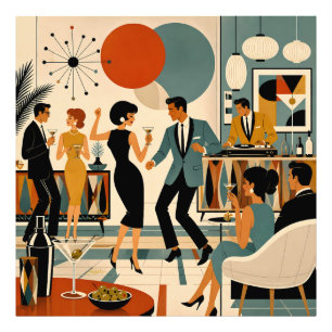 Mid Century Modern Hip Martini Tanzparty Fotodruck