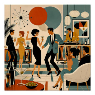 Mid Century Modern Hip Martini Tanzparty Poster