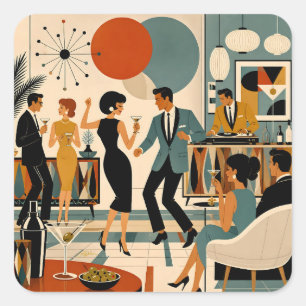 Mid Century Modern Hip Martini Tanzparty Quadratischer Aufkleber