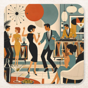 Mid Century Modern Hip Martini Tanzparty Rechteckiger Pappuntersetzer