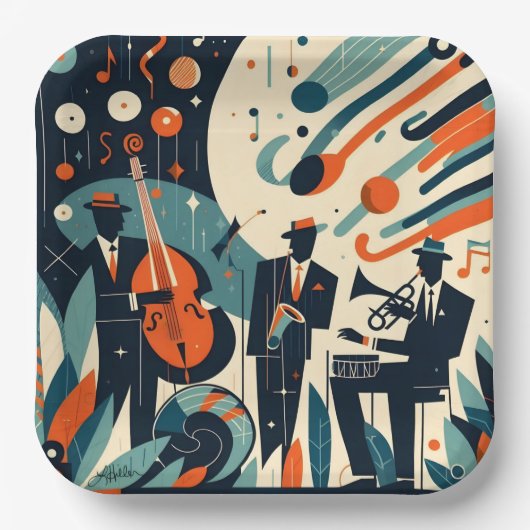 Mid Century Modern Jazz Age Trio Pappteller (Vorderseite)