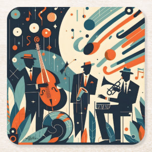 Mid Century Modern Jazz Age Trio Rechteckiger Pappuntersetzer