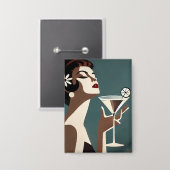 Mid Century Modern Kunst Die Martini-Diva Button (Vorderseite/Rückseite)