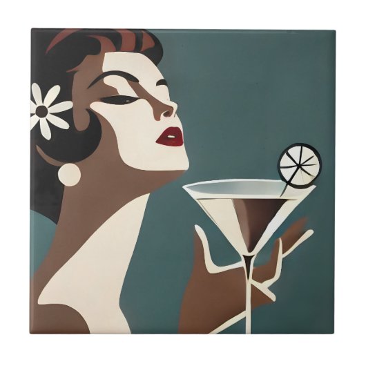 Mid Century Modern Kunst Die Martini-Diva Fliese (Vorderseite)