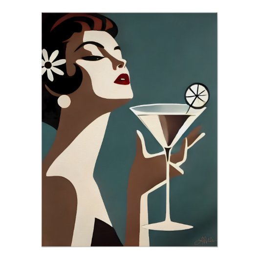 Mid Century Modern Kunst Die Martini-Diva Poster (Vorderseite)