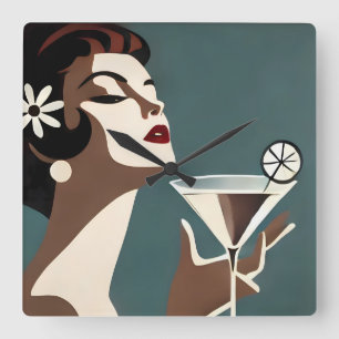 Mid Century Modern Kunst Die Martini-Diva Quadratische Wanduhr