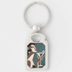 Mid Century Modern Kunst Die Martini-Diva Schlüsselanhänger