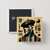 Mid-Century-Modern-Kunst Mann mit Barett Button (Vorne & Hinten)