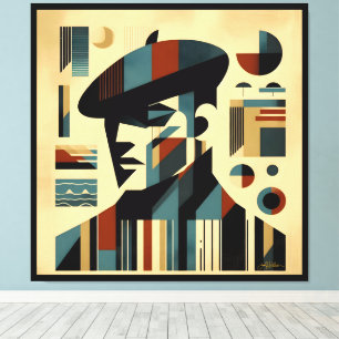 Mid-Century-Modern-Kunst Mann mit Barett Leinwanddruck